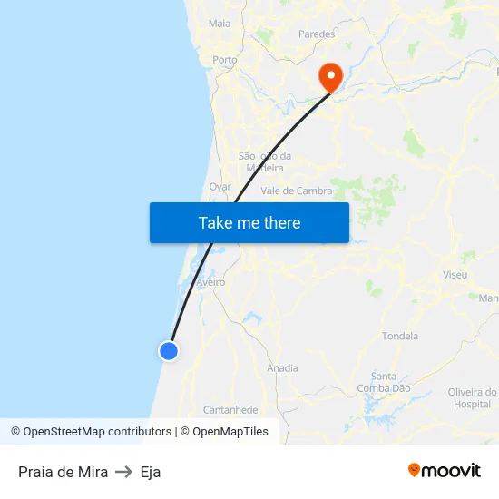 Praia de Mira to Eja map