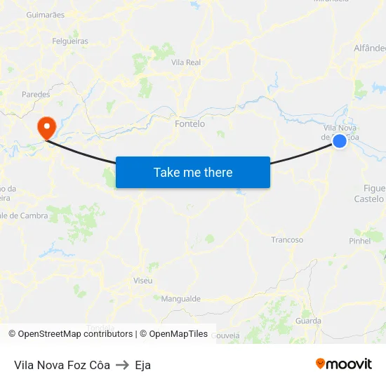 Vila Nova Foz Côa to Eja map