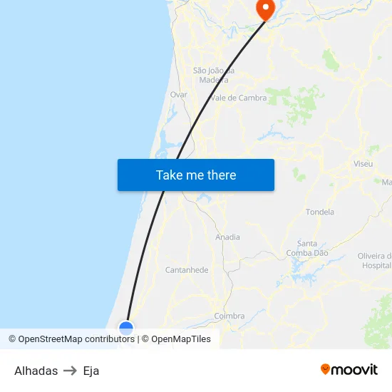 Alhadas to Eja map
