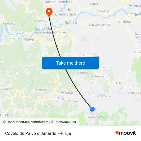 Covelo de Paivó e Janarde to Eja map