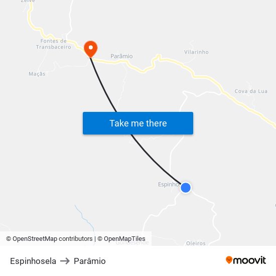 Espinhosela to Parâmio map