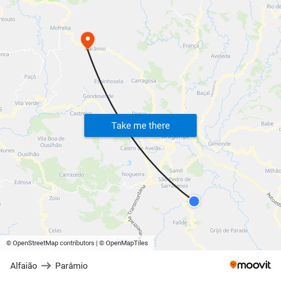 Alfaião to Parâmio map