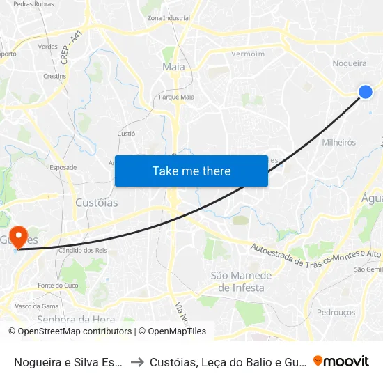 Nogueira e Silva Escura to Custóias, Leça do Balio e Guifões map