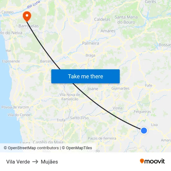 Vila Verde to Mujães map