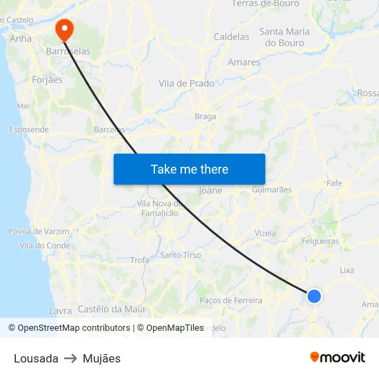 Lousada to Mujães map
