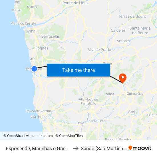 Esposende, Marinhas e Gandra to Sande (São Martinho) map