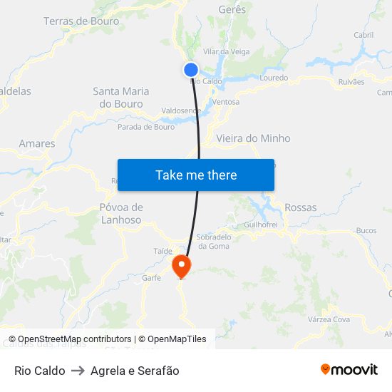 Rio Caldo to Agrela e Serafão map