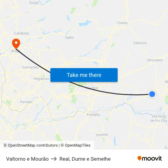 Valtorno e Mourão to Real, Dume e Semelhe map