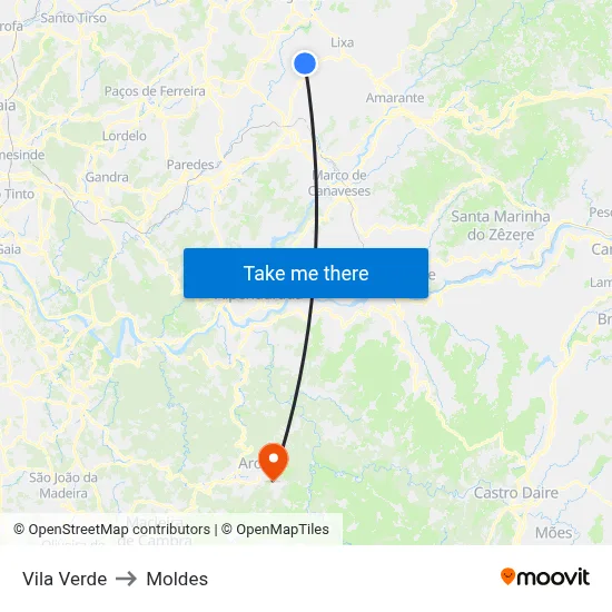 Vila Verde to Moldes map