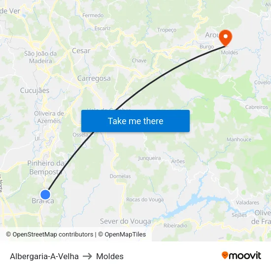 Albergaria-A-Velha to Moldes map