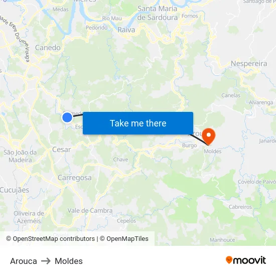 Arouca to Moldes map