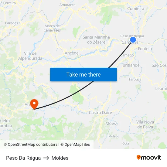 Peso Da Régua to Moldes map