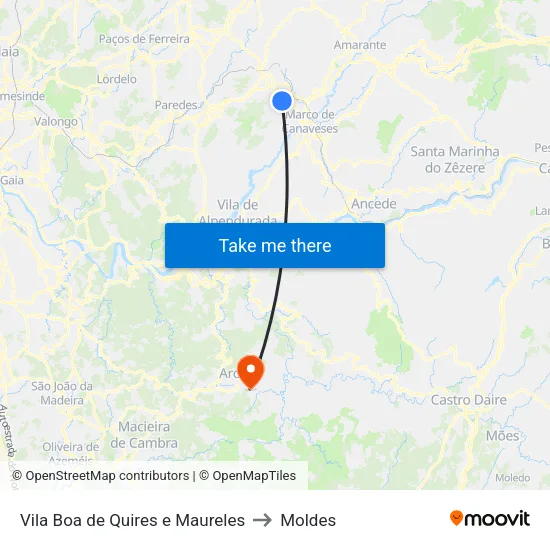 Vila Boa de Quires e Maureles to Moldes map