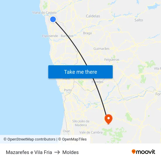 Mazarefes e Vila Fria to Moldes map