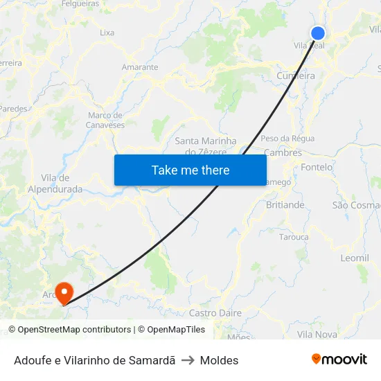 Adoufe e Vilarinho de Samardã to Moldes map