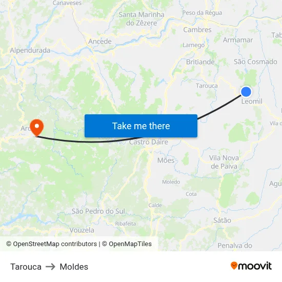Tarouca to Moldes map