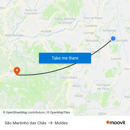 São Martinho das Chãs to Moldes map