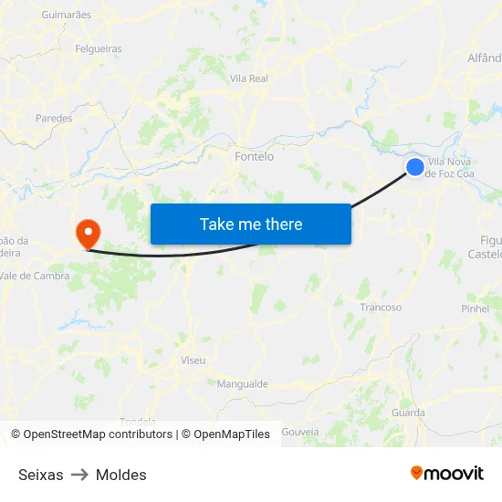 Seixas to Moldes map