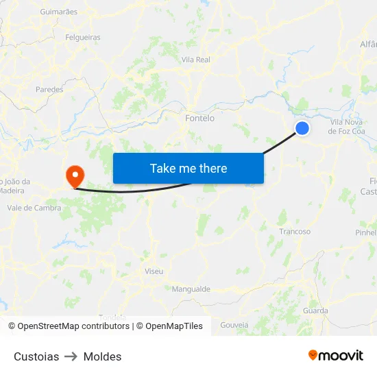 Custoias to Moldes map