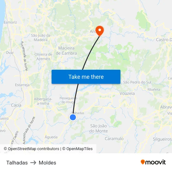 Talhadas to Moldes map