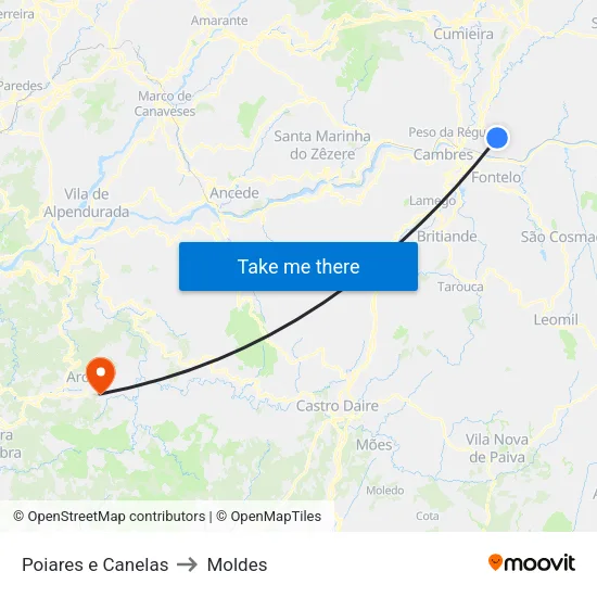 Poiares e Canelas to Moldes map