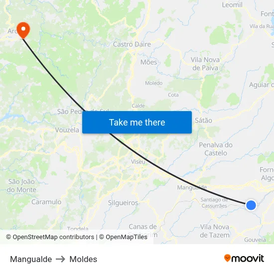 Mangualde to Moldes map