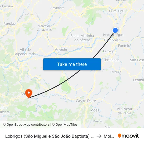 Lobrigos (São Miguel e São João Baptista) e Sanhoane to Moldes map