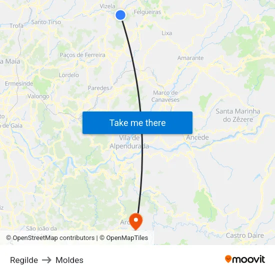 Regilde to Moldes map