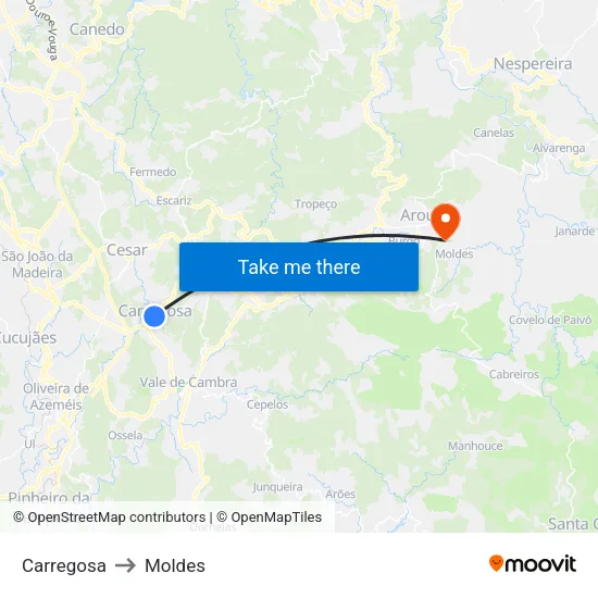 Carregosa to Moldes map