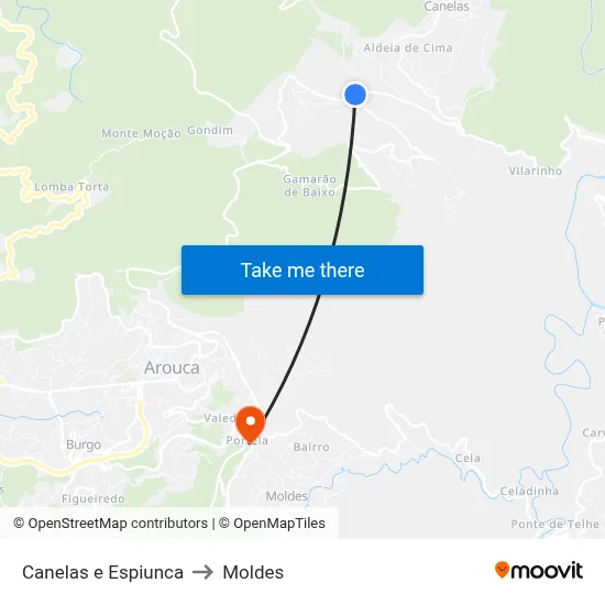 Canelas e Espiunca to Moldes map
