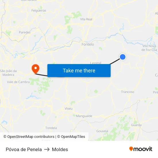 Póvoa de Penela to Moldes map