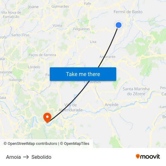 Arnoia to Sebolido map
