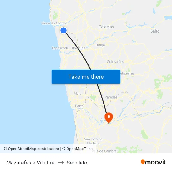 Mazarefes e Vila Fria to Sebolido map
