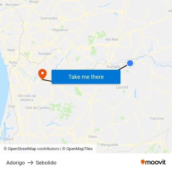 Adorigo to Sebolido map