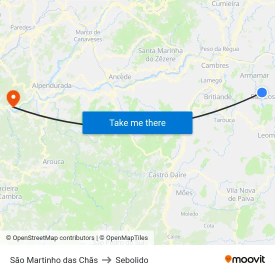 São Martinho das Chãs to Sebolido map