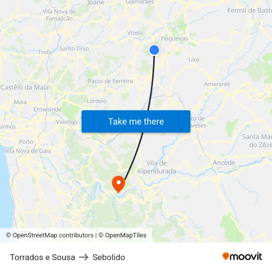 Torrados e Sousa to Sebolido map