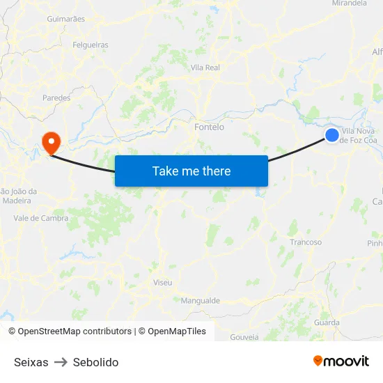 Seixas to Sebolido map
