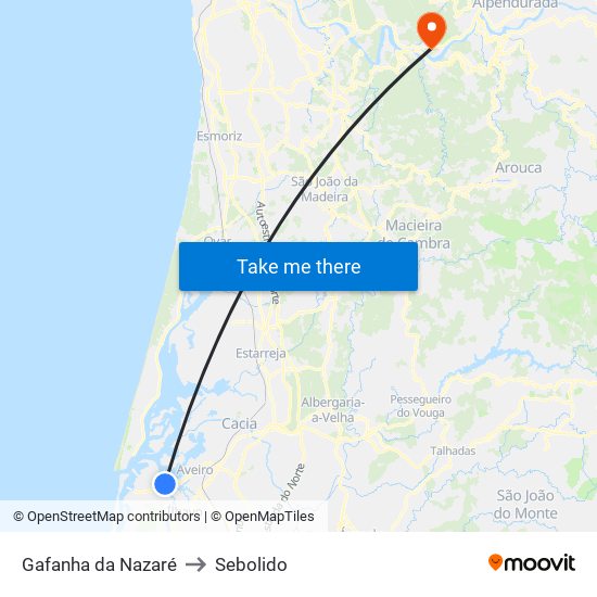 Gafanha da Nazaré to Sebolido map