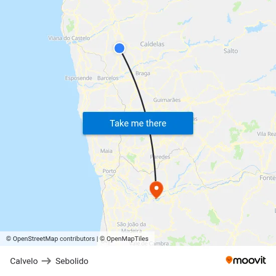 Calvelo to Sebolido map