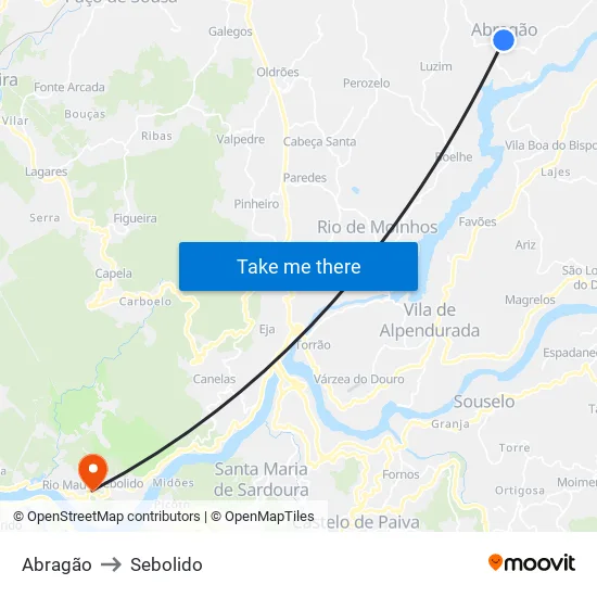Abragão to Sebolido map