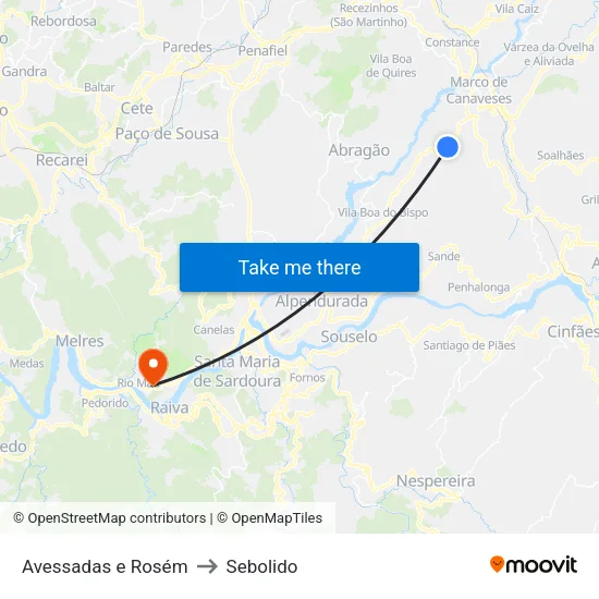 Avessadas e Rosém to Sebolido map