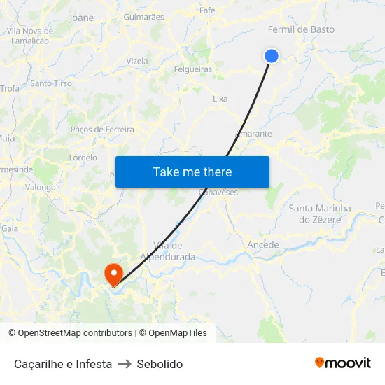 Caçarilhe e Infesta to Sebolido map