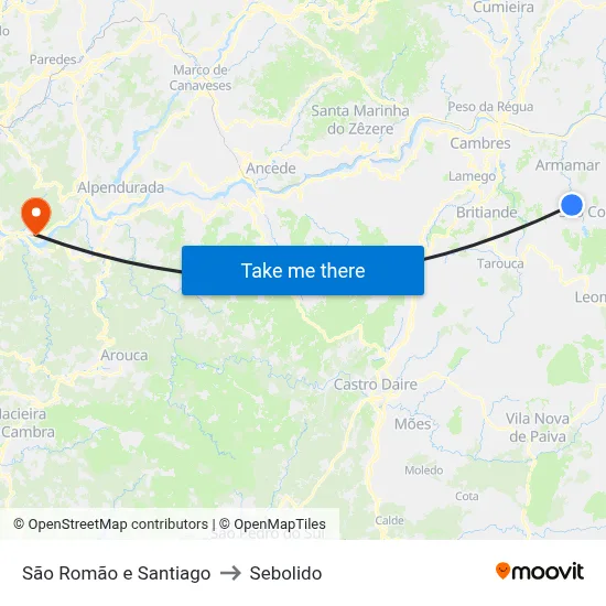 São Romão e Santiago to Sebolido map