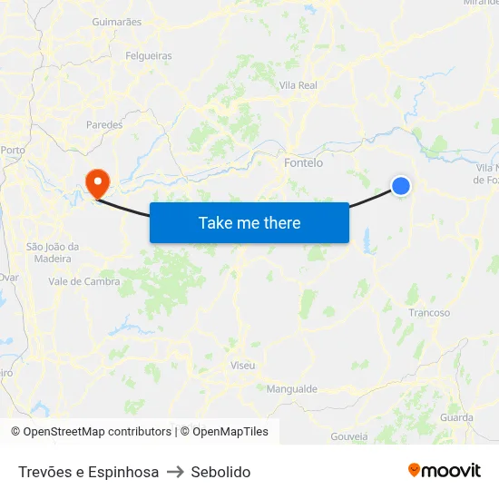 Trevões e Espinhosa to Sebolido map