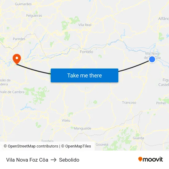 Vila Nova Foz Côa to Sebolido map