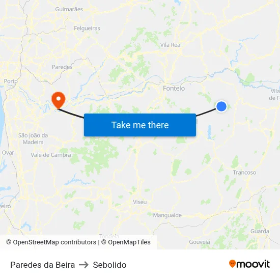 Paredes da Beira to Sebolido map