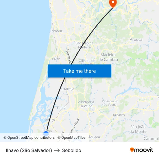 Ílhavo (São Salvador) to Sebolido map