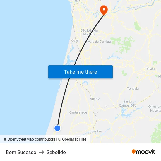 Bom Sucesso to Sebolido map