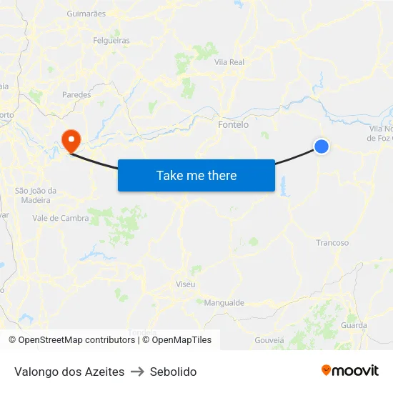 Valongo dos Azeites to Sebolido map