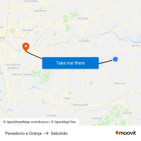Penedono e Granja to Sebolido map